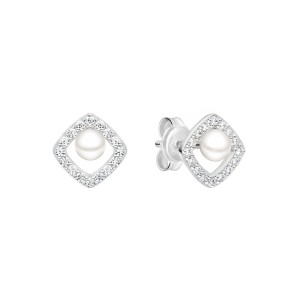 Cercei argint cu perle naturale albe si cristale DiAmanti SK26107E_W-G (Argint 925‰ 1,2 g.)
